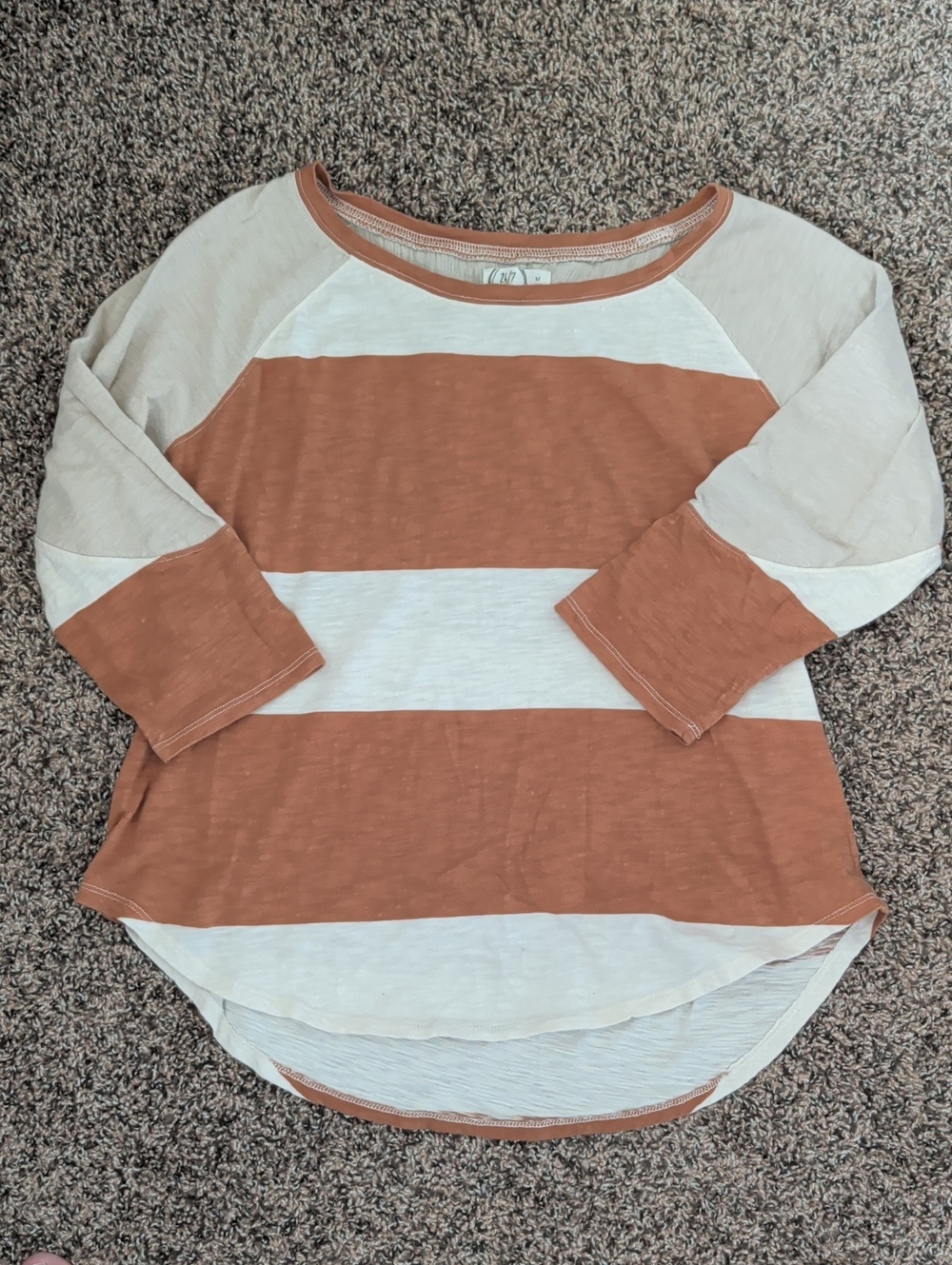 Maurices Wide-Stripe Raglan Long Sleeve Top in Rust and Cream